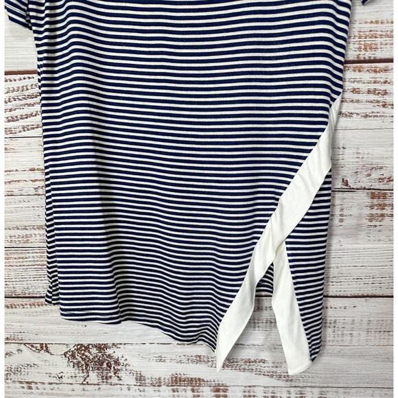 NEW Andree By Unit Women's Stripe Scoop Neck Slit Blouse Top Black White Small - Picture 4 of 11